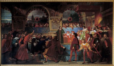 König Ludwig XII. wird zum Vater des Volkes erklärt bei den Generalständen von Tours am 14. Mai 1506. Dieser Titel wird ihm verliehen, weil er die Steuerlast für die Bürger verringerte von Jean Louis Bezard