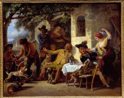 Gaukler vor einem Gasthaus von Jean Louis Demarne