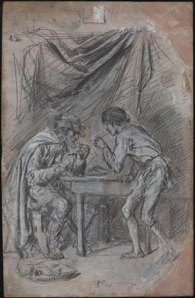 Lazarillo de Tormes stiehlt einem Blinden das Getränk von Jean Louis Ernest Meissonier