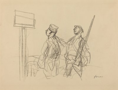 Zwei Soldaten betrachten ein Plakat von Jean Louis Forain