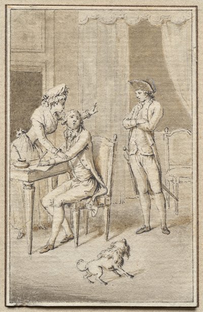 Drei Figuren mit einem Hund von Jean Michel the Younger Moreau
