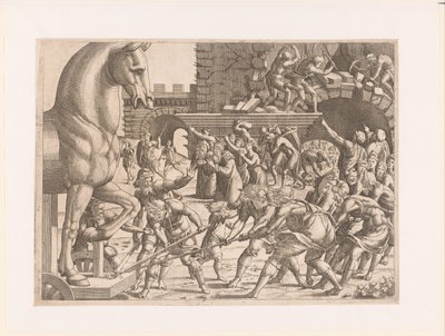 Einholen des Trojanischen Pferdes von Jean Mignon (attributed to)