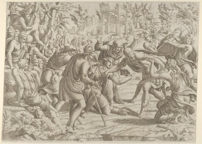 Der verräterische Sinon wird von den Hirten ins Lager des Trajan gebracht, 1535-1555 von Jean Mignon