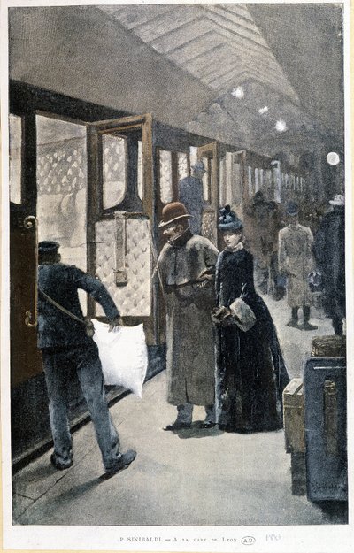 Abfahrt des Nachtzugs am Gare de Lyon - Zeichnung von Sinibaldi von Jean Paul Sinibaldi