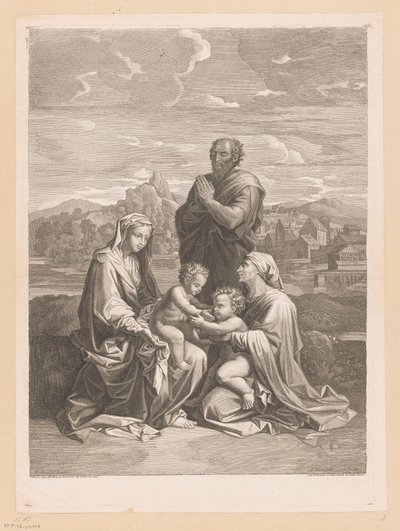 Heilige Familie mit Elisabeth und Johannes dem Täufer von Jean Pesne