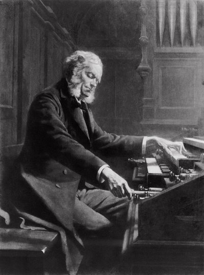 Cesar Franck an der Orgel der Basilika St. Clotilde, Paris, 1885 von Jeanne Rongier