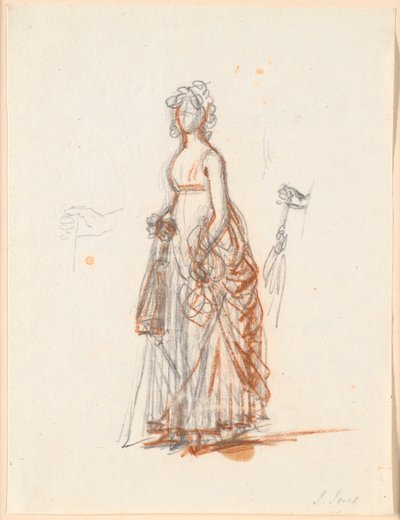 Studie zum Rybergschen Familienbild; Frau Rybergs Figur und rechte Hand mit einem Sonnenschirm von Jens Juel