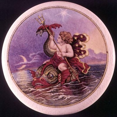 Prattware-Topfdeckel bemalt mit einer Meeresnymphe von Jesse Austin, ca. 1850 von Jesse Austin