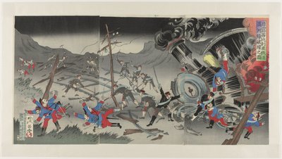 Zerstörung der Eisenbahn in der Mandschurei während des Russisch-Japanischen Krieges von Jinsai Rosetsu