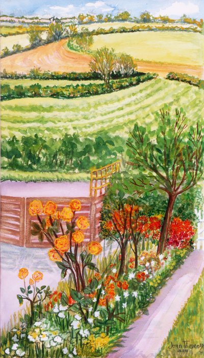 Der Cottage-Garten und Blick darüber hinaus, 2000 von Joan Thewsey