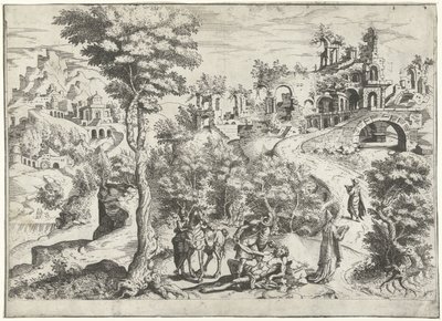 Landschaft mit dem barmherzigen Samariter von Joannes van Doetechum (I) (attributed to)