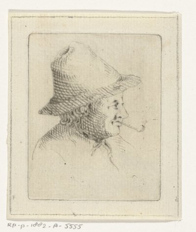 Büste eines Bauern mit Hut und Pfeife, im Profil von Joannis Jacobus Bijlaert