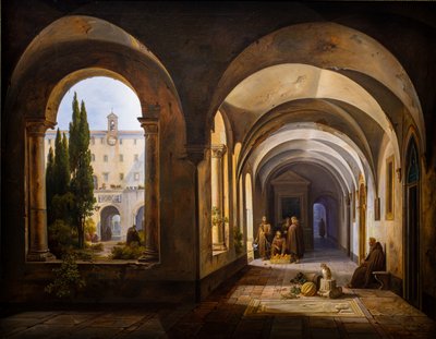 Franziskanermönche im Kreuzgang von Santa Maria d