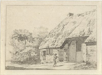 Mann mit einem Spaten bei einem Bauernhof von Johan Christiaan Willem Safft