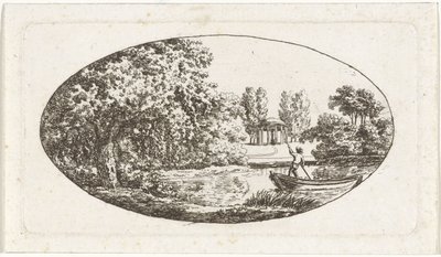 Teich mit einem Tempel und einer Statue am anderen Ufer von Johan Christiaan Willem Safft