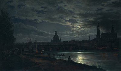 Ansicht von Dresden bei Mondlicht von Johan Christian Dahl