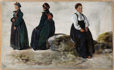 Studien von Frauenkostümen aus Luster in Sogn von Johan Christian Dahl