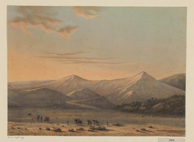 Ansicht des Bromo-Vulkans (Der feuerspeiende Berg Bromo im Jahr 1856, Residenz Probolingo) von Johan Conrad Greive