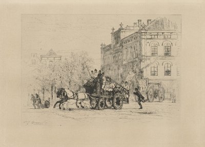 Ansicht des Weesperplein mit einem Feuerwehrwagen von Johan Conrad Greive