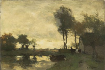 Landschaft mit Bauernhof an einem Teich von Johan Hendrik Weissenbruch