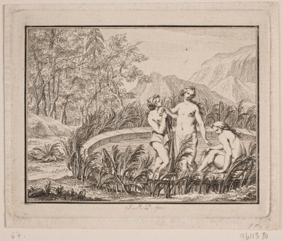 Vignette. Drei Frauen baden in einem Becken von Johan Martin Preisler