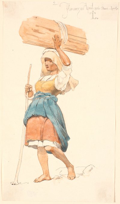Barfüßiges Bauernmädchen mit einem Bündel Holz auf dem Kopf von Johan Thomas Lundbye