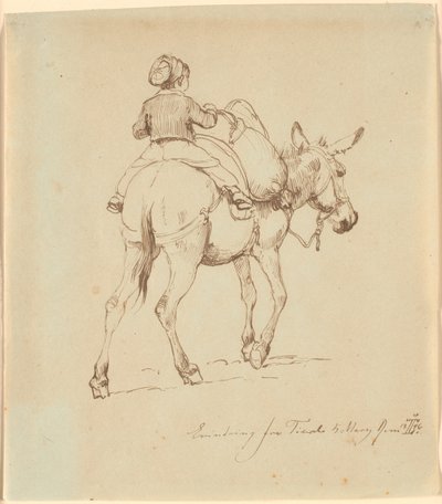 Ein Junge, der auf einem beladenen Esel sitzt, von hinten gesehen von Johan Thomas Lundbye
