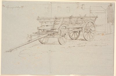 Ein Erntewagen mit einer gackernden Henne auf der Wagenstange von Johan Thomas Lundbye