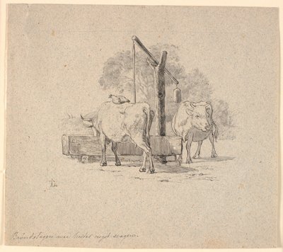 Das Huhn und die Kuh. Illustration zu Kaalunds "Fabeln für Kinder". Siehe Kommentar aus dem Arkatalog. von Johan Thomas Lundbye