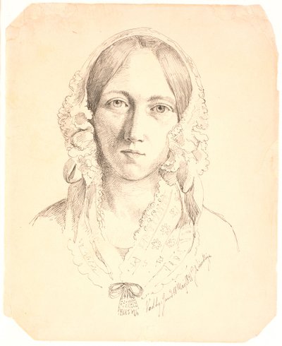 Porträt einer jungen Frau, en face. Möglicherweise Louise Marie Neergaard (1816-1895) darstellend von Johan Thomas Lundbye