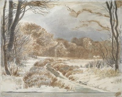 Schneelandschaft mit Bach. Purlund und Vallø von Johan Thomas Lundbye