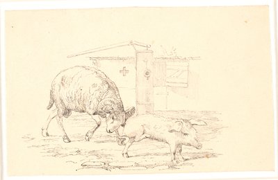 Der Widder und das Schwein. Illustration zu Kaalunds "Fabler for Børn" von Johan Thomas Lundbye
