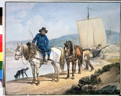 Pferd und Wagen am Fluss von Johann Adam Klein