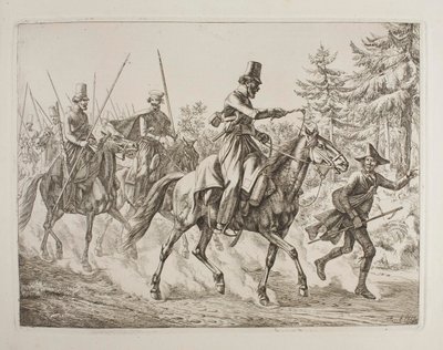 Eine Truppe Kosaken mit einem jüdischen Führer von Johann Adam Klein
