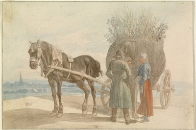 Österreichische Bauern mit einem Pferd und Wagen, mit Blick auf Wien in der Ferne von Johann Adam Klein