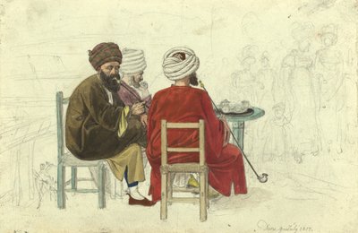 Drei Türken (bzw. Griechen) an einem Kaffeehaustisch sitzend, im Kaffeehaus Augustini auf der Rotenturmbastei von Johann Adam Klein