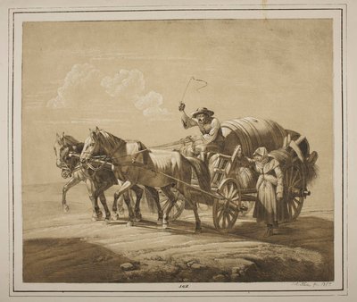 Ungarischer Bauer fährt einen Wagen mit Fässern von Johann Adam Klein