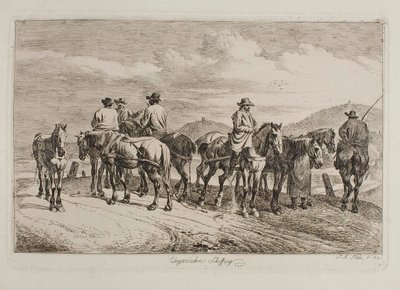 Ungarische Pferde und Reiter bereit, ein Boot flussaufwärts zu ziehen von Johann Adam Klein