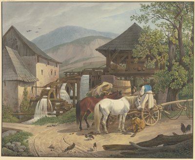 Schneid- und Mahlmühle im Stickelberger Tal unweit der Wiener Neustadt an der ungarischen Grenze von Johann Adam Klein