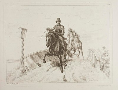 Zwei Reiter im Galopp auf einer Brücke von Johann Adam Klein