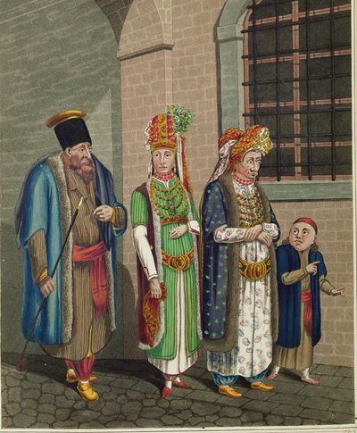 Eine Familie türkischer Juden in ihren typischen Kostümen von Johann Adolph Opitz