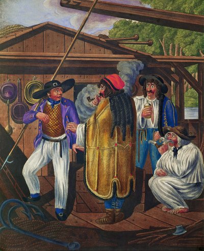 Kutscher und Matrosen auf einem Donau-Boot, aus einer Serie von Wiener Typen von Johann Adolph Opitz