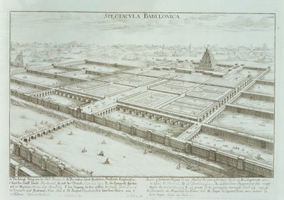 Panoramablick auf den Königspalast und die Hängenden Gärten von Babylon, aus 