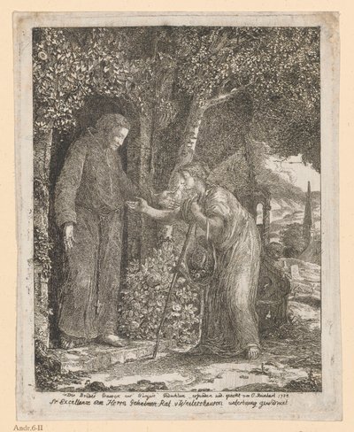 Illustration zu A. G. Bürgers Ballade „Die Brüder Graurock und die Pilgerin“ (Bruder Graurock und die Pilgerin) von Johann Christian Reinhart