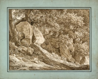 Felsige Landschaft mit Pan, der seine Flöte spielt von Johann Christian Reinhart