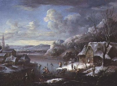 Winterszene mit zahlreichen Figuren von Johann Christian Vollerdt or Vollaert