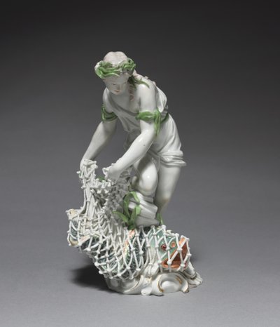 Fischerin, hergestellt von der Ludwigsburger Porzellanmanufaktur, Deutschland, ca. 1765 (Porzellan mit Email- und Golddekor) von Johann Christian Wilhelm Beyer