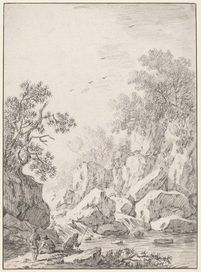 Ein Wasserfall bei Felsenklippen von Johann Christoph Dietzsch