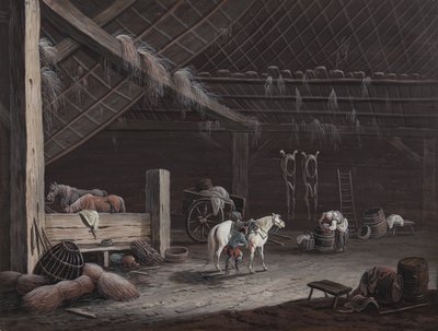 Das weiße Pferd: Scheuneninnenraum von Johann Christoph Dietzsch