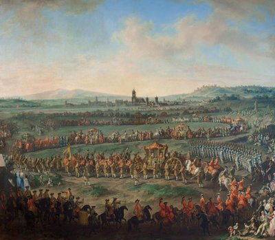 Einzug des Kaisers Franz I. Stephan und seines Sohnes Joseph (II.) in Frankfurt am 29. März 1764 von Johann Dallinger von Dalling